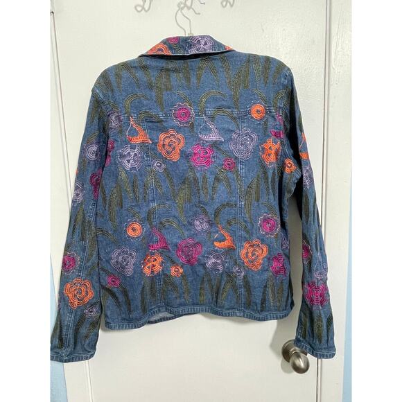 VTG Ann Trinity Linen Blend Denim Jacket Size Large Floral Embroidered Beaded - Picture 5 of 9